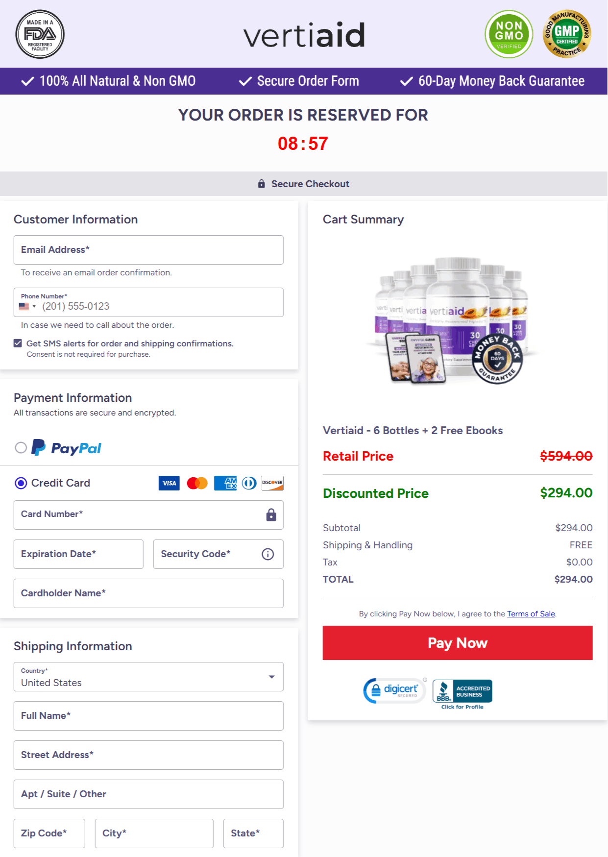 vertiaid Checkout page